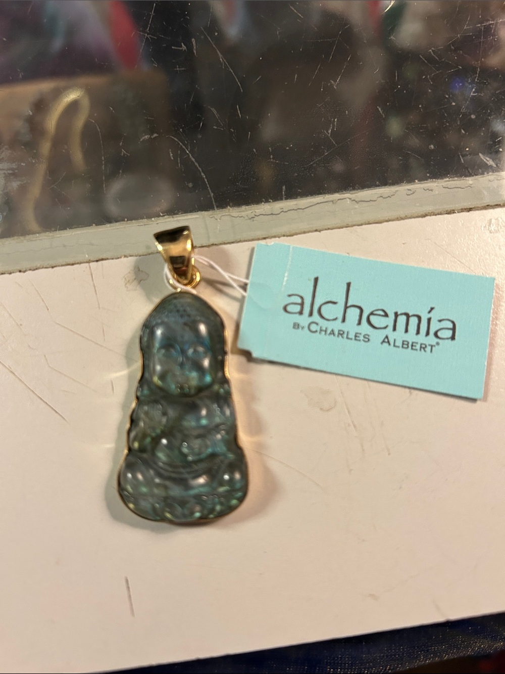Charles Albert Iridescent Labradorite Buddha Pendant - Multicolor Blue-Green